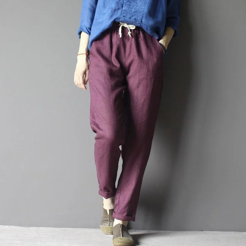 Violet women linen trousers pants