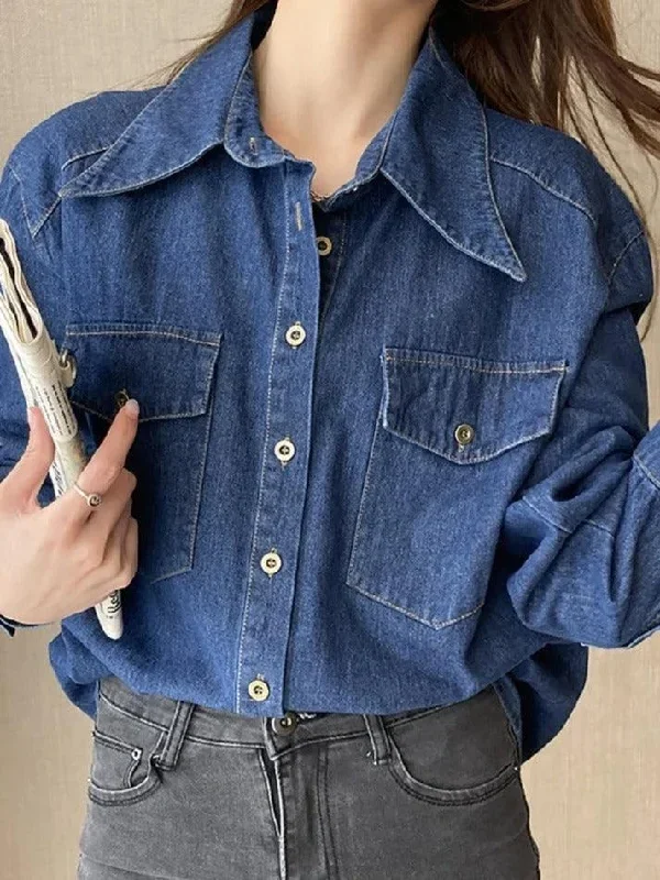 wash-dual-pocket-denim-blouses-shirts