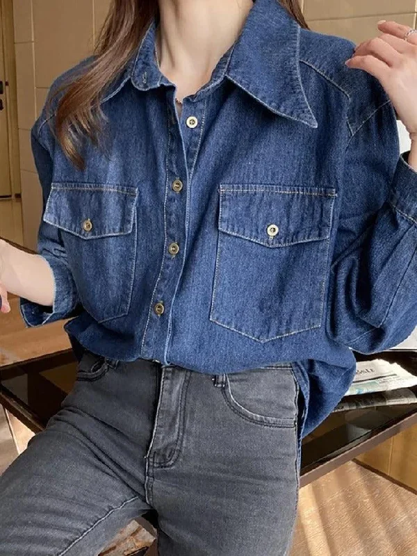 wash-dual-pocket-denim-blouses-shirts