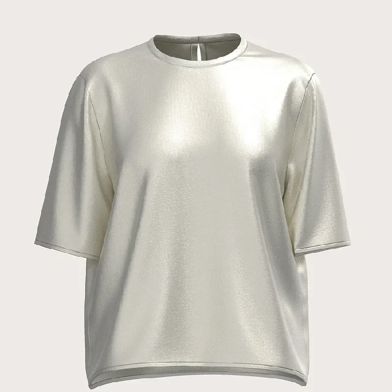 LOOSE FIT SATIN SILK T-SHIRT IN WHITE