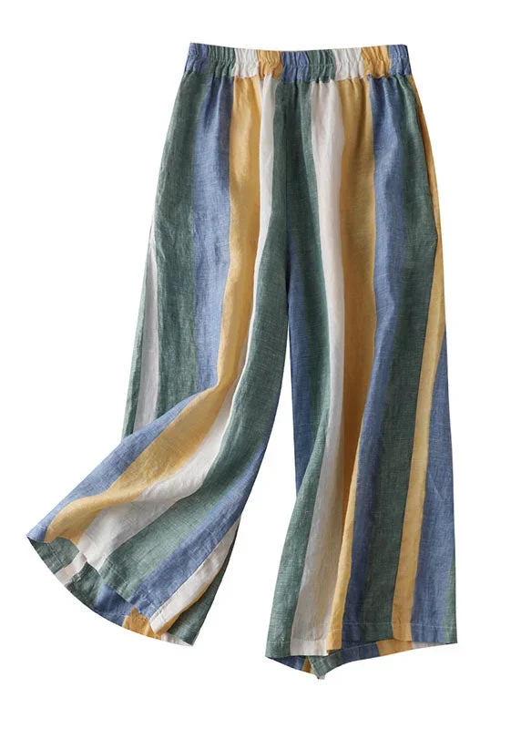 women-striped-pockets-patchwork-linen-wide-leg-pants-summer