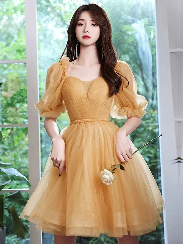 Yellow Short Prom Dresses, Yellow Puffy Homecoming Dresses