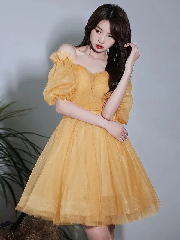 yellow-tulle-short-prom-dress-yellow-homecoming-dress