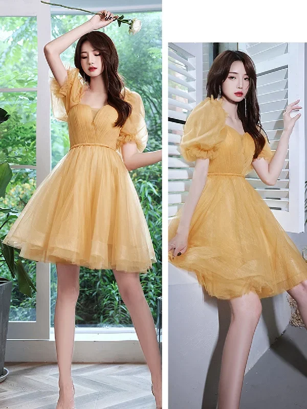 yellow-tulle-short-prom-dress-yellow-homecoming-dress