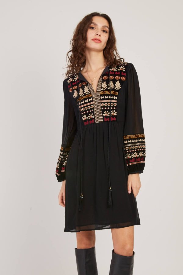 Robe courte brodée manches longues VANILLE - Image 2