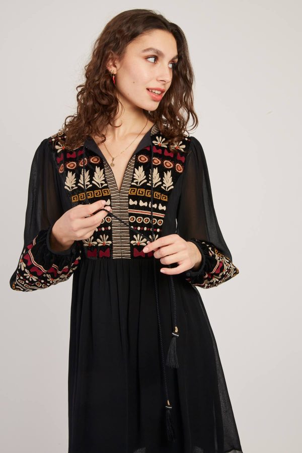 Robe courte brodée manches longues VANILLE - Image 3