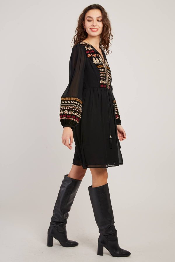 Robe courte brodée manches longues VANILLE - Image 4