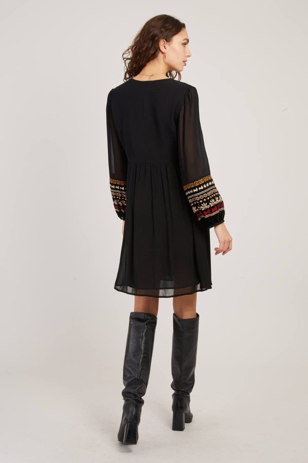 Robe courte brodée manches longues VANILLE - Image 5