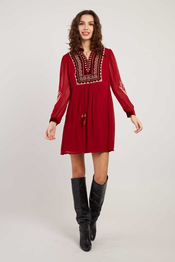 Robe courte brodée manches longues VANINA - Image 5