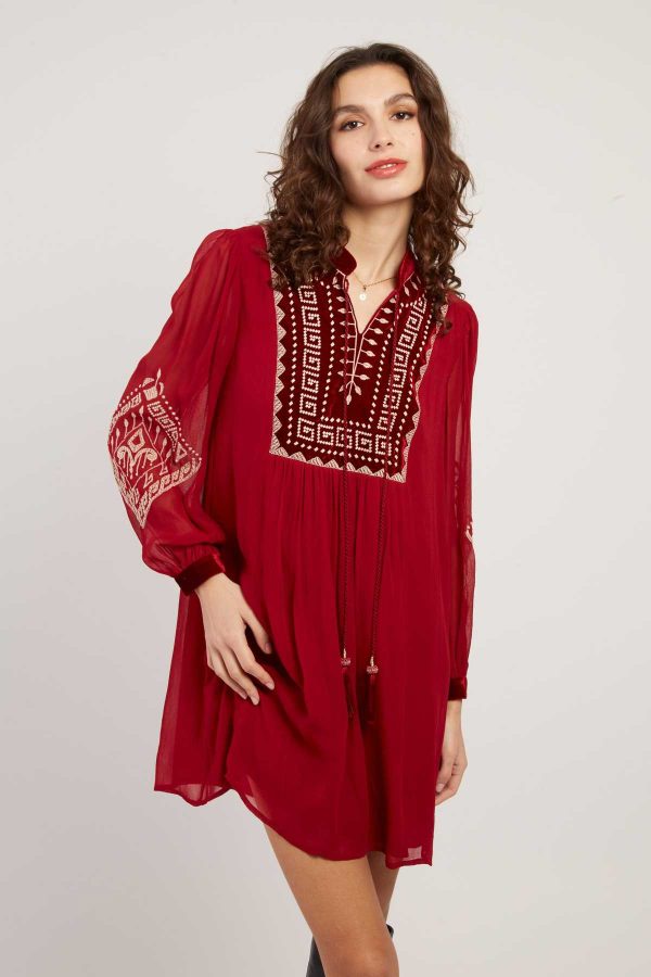 Robe courte brodée manches longues VANINA - Image 6