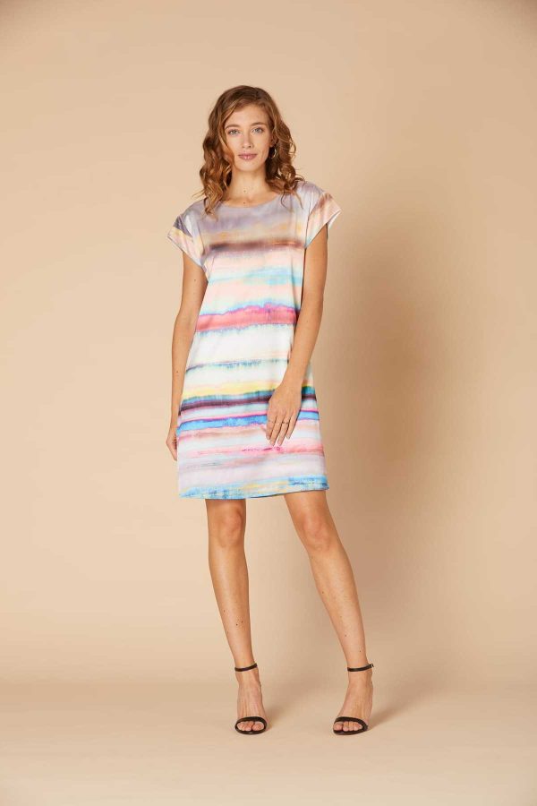 Robe droite aux genoux, en satin imprimé - Calendaire