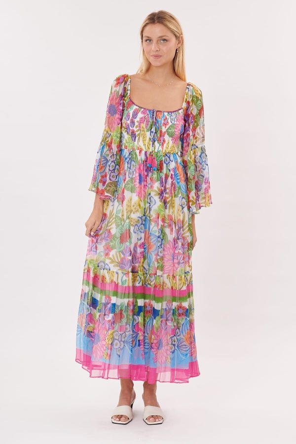 Robe longue imprimée avec des volants TANIALYS