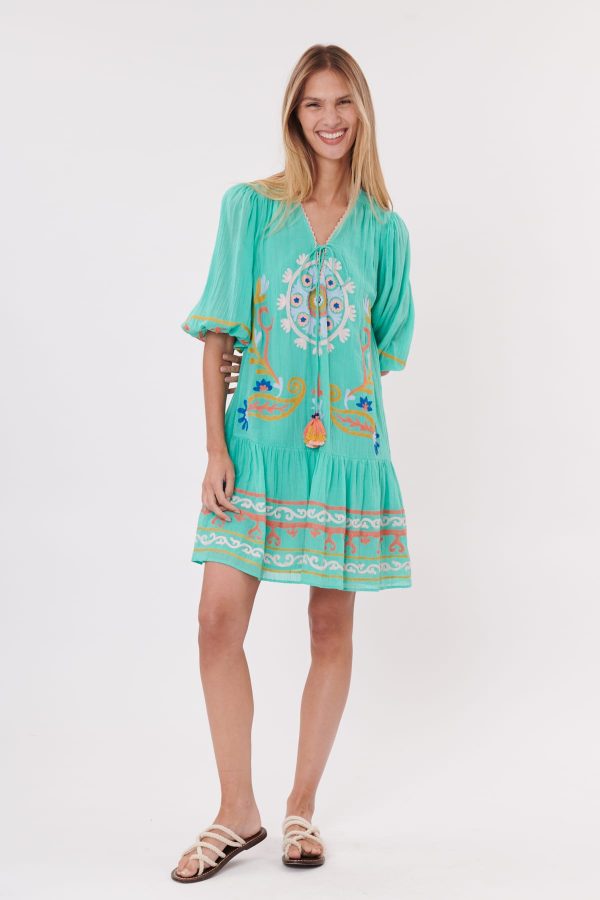 Robe courte brodée en col V avec manches courtes SELIMA - Image 2