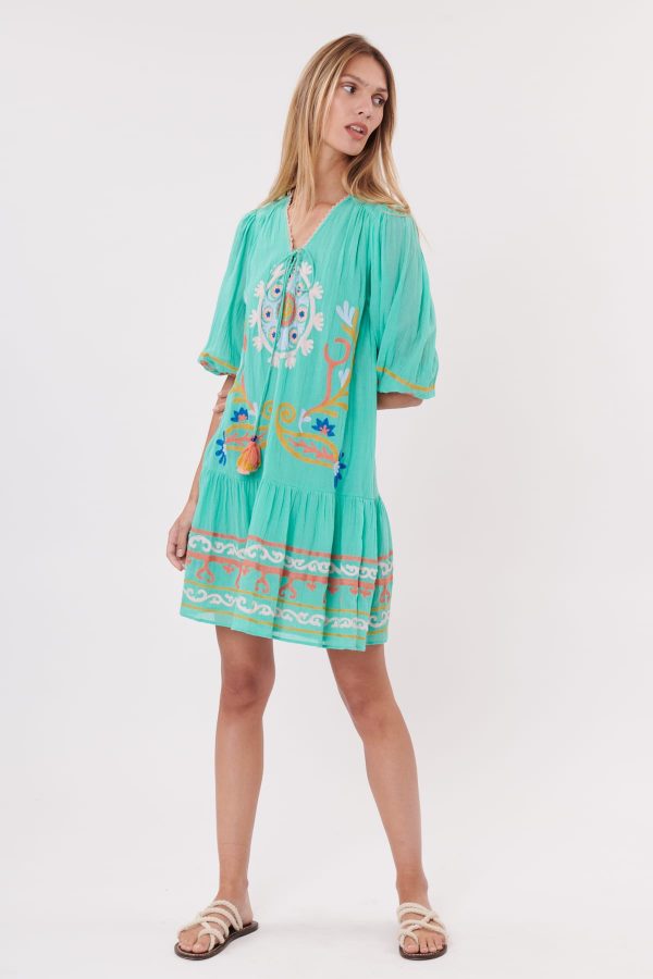 Robe courte brodée en col V avec manches courtes SELIMA - Image 3