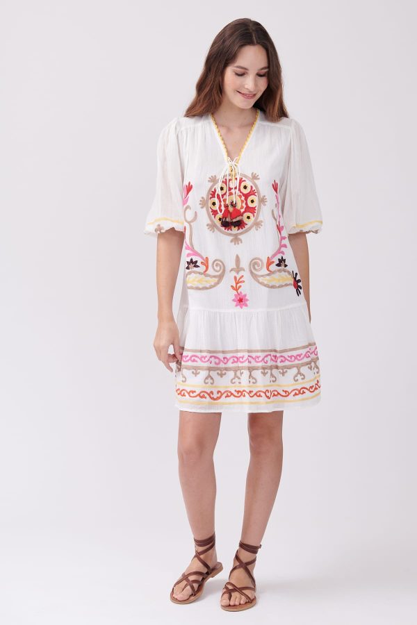 Robe courte brodée en col V avec manches courtes SELIMA - Image 7